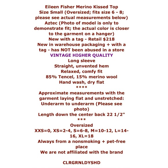 $218 Eileen Fisher Merino Wool Kissed Top Small 6 8 VINTAGE Aztec Brown NWT - Picture 2 of 11